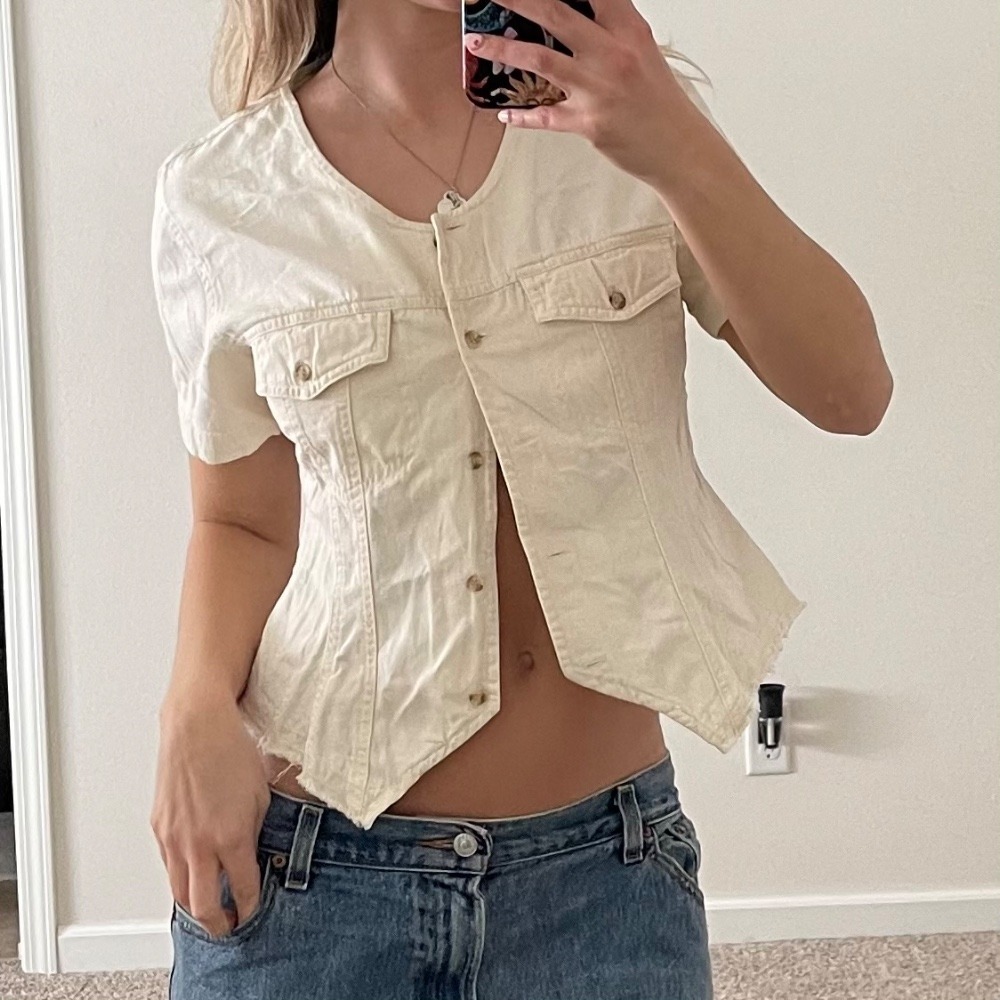 Vintage Western Andrew's Blues Cotton Button Front‎ Short Sleeve Top
